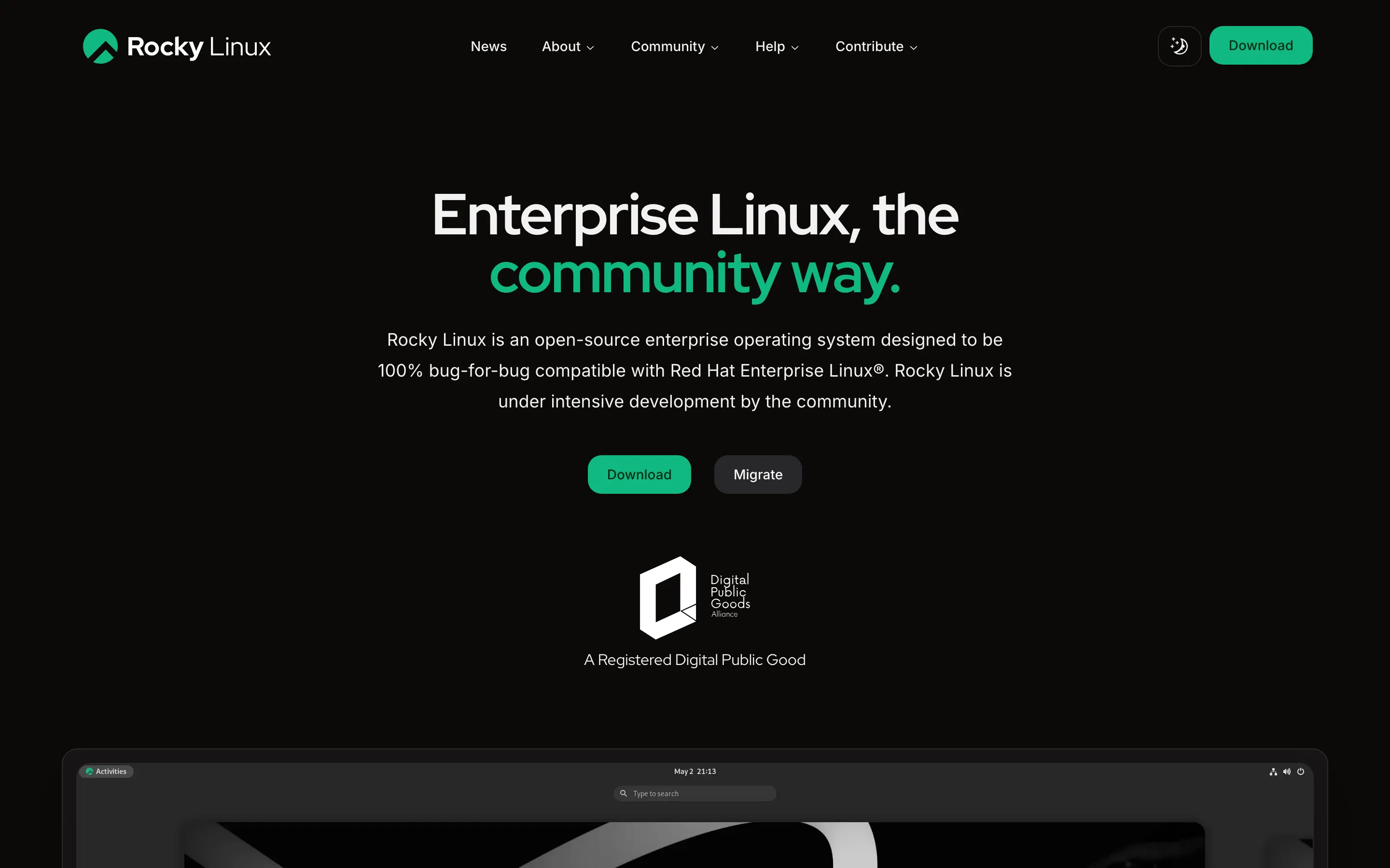 The Rocky Linux homepage