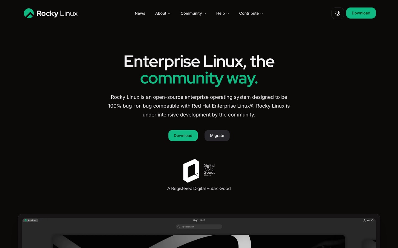 The Rocky Linux homepage